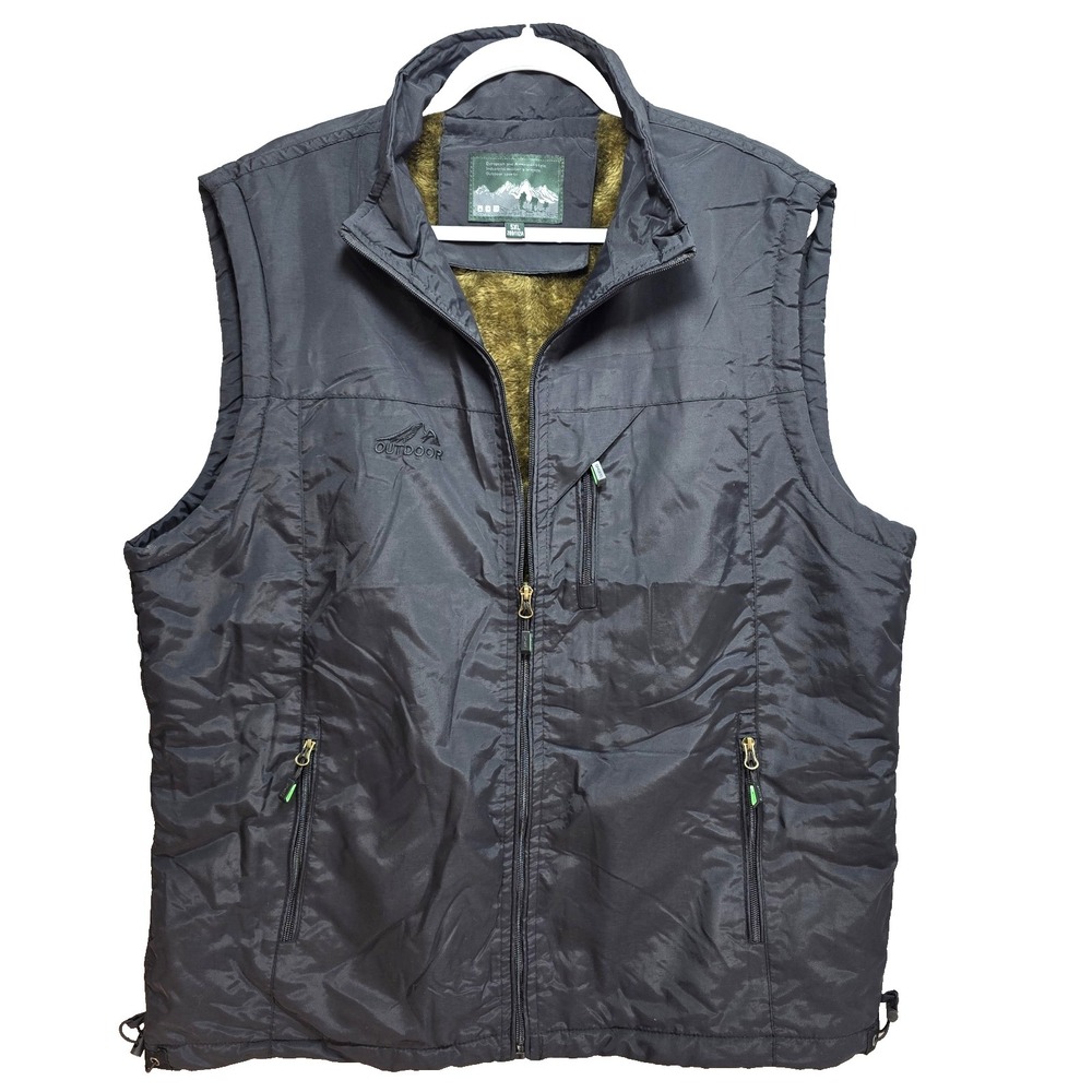 Vtg‎ Outdoor Sports Full Zip Vest Mens XL Insulated Faux Fur Lined Pockets Warm